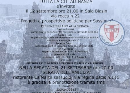 DEMOCRAZIA CRISTIANA: INNOVAZIONE E SOLIDARIETA’ PER SASSUOLO!