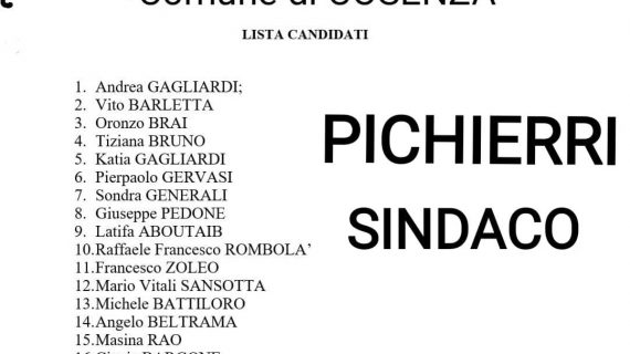 Una lista di candidati della Democrazia Cristiana con il simbolo dello scudocrociato degasperiano si presenta a Cosenza a sostegno della candidatura a Sindaco del Dott. Franco Pichierri